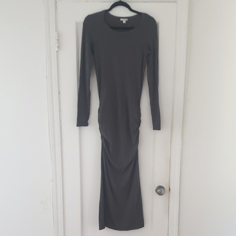 James Perse Gray Long Sleeve Puckered Dress